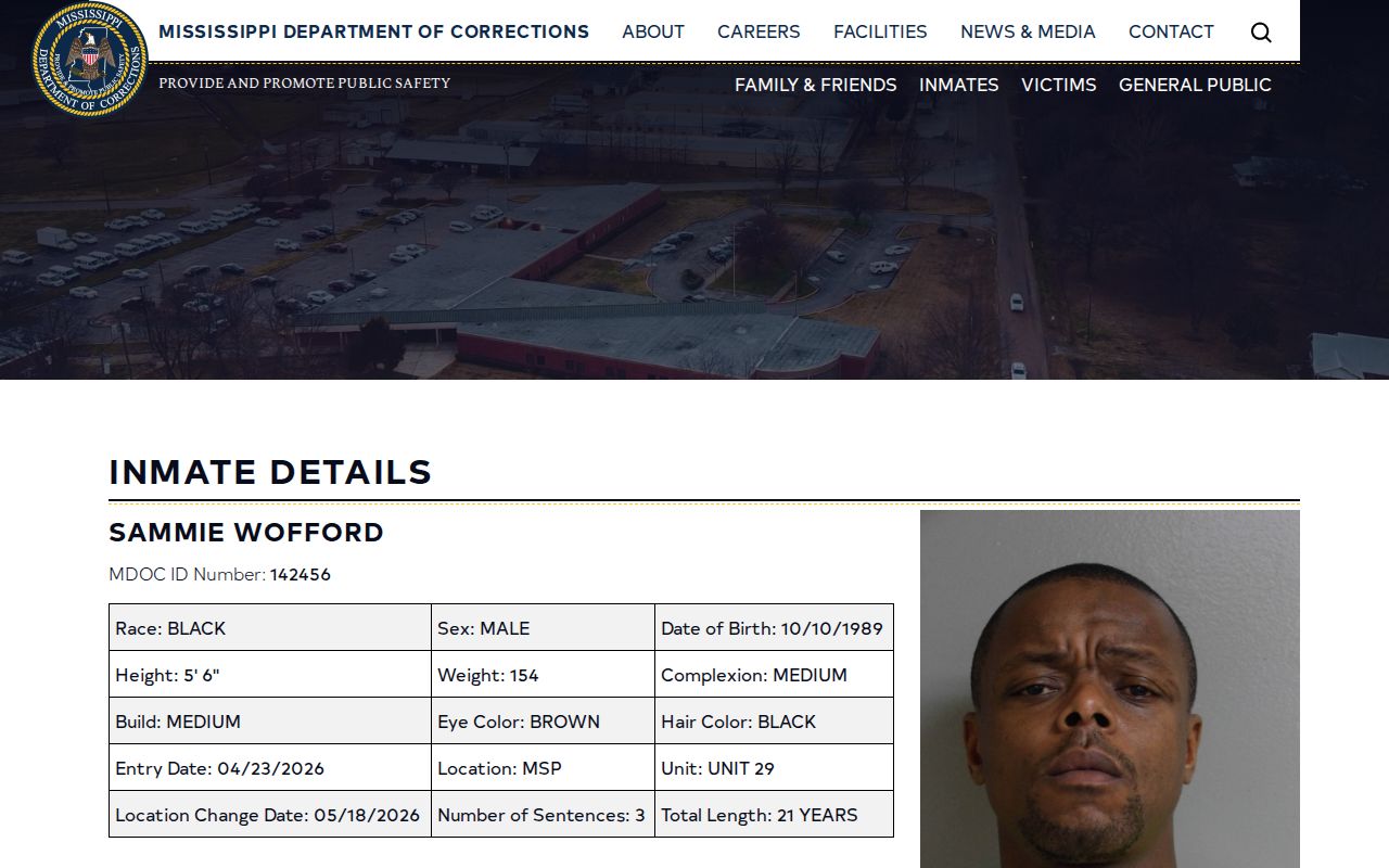 Official MDOC example of Montgomery County release date fields